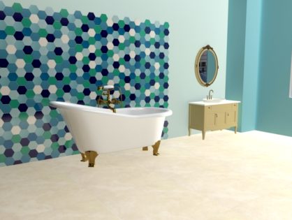 Ванная комната с керамической плиткой ручной работы Гексагон