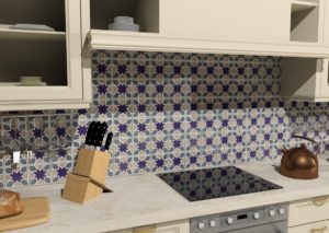Кухонный фартук с изразцовой плиткой ручной работы Арабеска